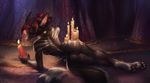  anthro black_fur butt candle canine deadro digital_media_(artwork) female fire fur hair horn lying mammal red_hair solo 