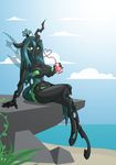  anthro beverage bikini breasts can changeling clothed clothing cloud crown female friendship_is_magic hair horn limebreaker looking_at_viewer my_little_pony outside queen_chrysalis_(mlp) sitting solo swimsuit wide_hips wings 
