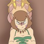  ann_gora big_breasts blonde_hair breast_envy breast_size_difference breasts brown_eyes brown_hair callie_briggs cat cleavage clothed clothing comparing comparing_breasts dress feline green_eyes hair huge_breasts mammal small_breasts swat_kats terrible_the_drawfag 
