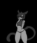  anthro black_background clothed clothing eyewear feline female greyscale limebreaker mammal monochrome simple_background smile solo standing sunglasses thick_thighs underwear wide_hips 