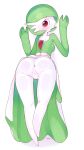  absurd_res anus bent_over biped butt butt_pose digital_media_(artwork) female gardevoir green_hair hair hi_res humanoid looking_at_viewer looking_back nintendo not_furry pok&eacute;mon pok&eacute;mon_(species) pseudo_clothing pussy red_eyes scorci simple_background solo video_games white_background white_skin 