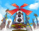  cape cloud cloudy_sky concept_art day fan grass hat hat_kid jenna_brown mountain official_art scenery sky top_hat windmill 