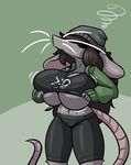  anthro beanie big_breasts breast_expansion breasts clothing female hat huge_breasts limebreaker mammal rat rodent solo standing thick_thighs torn_clothing voluptuous whiskers wide_hips 