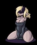  animal_genitalia animal_penis big_bulge bottomless breasts bulge clothed clothing dickgirl elf equine_penis erection erection_under_clothes humanoid intersex kneeling limebreaker not_furry penis penis_shaped_bulge smile solo sweater thick_thighs 
