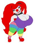  big_breasts breasts clothing clown dot_(mcnasty) eyeshadow female footwear hair high_heels huge_breasts humanoid hyper leggings legwear makeup mcnasty not_furry red_hair shoes shortstack solo tongue tongue_out 