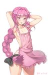  :p apron armpits arms_behind_head arms_up astolfo_(fate) bad_id bad_pixiv_id black_bow blush bow braid censored collarbone commentary_request commission cowboy_shot eyebrows_visible_through_hair fate/apocrypha fate_(series) hair_bow harry_(dudwofla) heart heart_censor highres legs_apart long_hair looking_at_viewer naked_apron otoko_no_ko pink_apron pink_eyes pink_hair shiny shiny_hair simple_background single_braid smile standing thighs tongue tongue_out very_long_hair white_background 