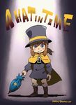  1girl a_hat_in_time aerosol_(artist) boots brown_hair cape hat hat_kid highres image_sample ponytail top_hat tumblr_sample umbrella zipper zipper_pull_tab 