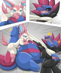  2015 blush bound cum cum_inside duo eeveelution erection female feral hi_res hydreigon larger_female male male/female male_penetrating nintendo penetration penis pok&eacute;mon pok&eacute;mon_(species) pussy pussy_juice sex size_difference small_dom_big_sub smaller_male sweat sylveon type vaginal vaginal_penetration video_games 