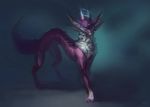  claws deadro digital_media_(artwork) dragon fur furred_dragon horn paws purple_fur simple_background 