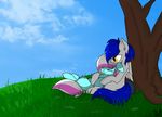  blue_hair blue_sky cloud cuddling detailed_background duo equine eyes_closed fan_character feathered_wings feathers female grass grey_hair hair happy hi_res horse invalid_tag looking_at_partner looking_down lying male male/female mammal multicolored_hair my_little_pony on_back on_lap outside pegasus pink_hair pony raised_inner_eyebrows side_view sitting sky smile thelasthope tree two_tone_hair wings yellow_eyes 