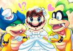  &lt;3 :o ?! anthro blue_eyes blush bow claws clothed clothing crossdressing cute dress eyewear facial_hair glasses gloves grey_eyes hair hand_holding hat headgear human iggy_koopa kakalon koopa koopaling ludwig_von_koopa male male/male mammal mario mario_bros mustache nintendo open_mouth scalie sharp_teeth shell smile spikes standing super_mario_odyssey teeth tongue video_games wedding_dress wedding_veil 