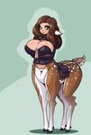  big_breasts bottomless breasts cervine clothed clothing deer female hair huge_breasts limebreaker looking_at_viewer mammal solo standing taur 