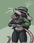  anthro beanie big_breasts breasts clothing female hat huge_breasts limebreaker mammal rat rodent solo standing thick_thighs torn_clothing voluptuous whiskers wide_hips 