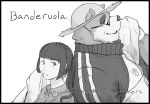 2019 anthro duo english_text eyewear female female_protagonist_(tas) glasses hat human inabayasuri male mammal overweight overweight_male protagonist_(tas) simple_background straw_hat text tokyo_afterschool_summoners towel ursid video_games volos white_background 