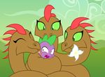  badumsquish coiling dragon duo fan_character female flirting flower forked_tongue friendship_is_magic green_eyes hydra licking long_neck male multi_head my_little_pony outside plant scared slit_pupils smile spike_(mlp) tongue tongue_out 