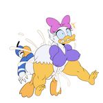  anthro avian beak big_breasts big_butt bird blush bottomless bow breasts butt clenched_teeth clothed clothing cum cum_inside daisy_duck disney donald_duck dragon_flame duck duo edit female hi_res humor male male/female nipple_bulge on_top sex simple_background sssonic2 surprise teeth thick_thighs white_background wide_hips 