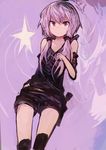  absurdres bangs bare_shoulders detached_sleeves eyebrows_visible_through_hair hand_on_hip highres kaamin_(mariarose753) long_hair looking_at_viewer low_twintails over-kneehighs purple purple_eyes purple_hair short_shorts shorts smile solo star tank_top thighhighs twintails vocaloid voiceroid yuzuki_yukari 
