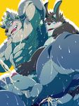  2017 abs anthro biceps big_muscles canine from_behind_(disambiguation) fur kishou_tenketsu male mammal muscular muscular_male nipples nude pecs penis simple_background wolf 