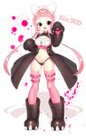  :d bewear black_eyes black_footwear black_panties breasts cleavage_cutout full_body gen_7_pokemon gloves highres kuro_guren large_breasts leg_belt long_hair looking_at_viewer maid_headdress midriff open_mouth panties paw_boots paw_gloves paw_pose paws personification pink_hair pink_legwear pokemon smile standing thighhighs underwear 