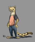  2017 anthro barefoot bluedouble cheetah clothed clothing disney fan_character feline fur grey_background male mammal signature simple_background solo spots spotted_fur standing zootopia 