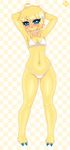  bikini blonde_hair blue_eyes breasts clothing female full_body hair humanoid jolie_sparks joltik nintendo pok&eacute;mon pok&eacute;mon_(species) razplus solo swimsuit video_games young 