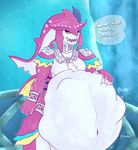  belly big_belly fish hand_on_stomach male marine navel nintendo prince_sidon shark stomach_noises teeth the_legend_of_zelda video_games vore yellow_eyes zora 