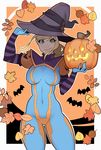  blonde_hair blue_eyes bodysuit breasts halloween hat highres large_breasts long_hair looking_at_viewer metroid ponytail samus_aran simple_background smile solo splashbrush super_smash_bros. witch_hat zero_suit 