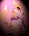  2017 anthro black_nose black_sclera blue_eyes breasts canine clothing digimon female fur gloves lil_tarap looking_at_viewer mammal mostly_nude navel neck_tuft nipples pussy renamon solo standing tuft white_fur yellow_fur 