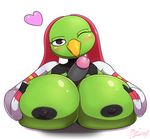  &lt;3 2017 absurd_res anthro avian beak big_breasts bird breast_rest breasts disembodied_penis erection hi_res huge_breasts looking_at_viewer male mammal miso_souperstar nintendo nipples one_eye_closed penis pok&eacute;mon pok&eacute;mon_(species) sex simple_background solo titfuck video_games wink xatu 