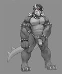  anthro bowser clothing collar genital_piercing greyscale holding_penis humanoid_penis julicat koopa male mario_bros monochrome muscular muscular_male nintendo penis penis_piercing piercing prince_albert_piercing scalie solo spiked_collar spikes standing underwear video_games 