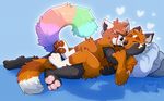  &lt;3 2017 anthro cheek_tuft chest_tuft crownedvictory cuddling cute duo eyes_closed grin hair happy in_love intimate kissing love lying male mammal multicolored_tail nude on_back rainbow_tail raised_leg raised_tail red_panda romantic sampson(thyme) shaded short_hair smile stippling toish toony tuft 