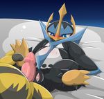  avian bed bird blue_eyes blush clitoris duo electivire empoleon erection faceless_male female feral fur hi_res interspecies lying male nintendo nude on_bed penis pok&eacute;mon pok&eacute;mon_(species) pussy pussy_juice spread_legs spreading sweat tears type video_games yellow_fur 