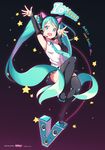  :d animal_ears arm_up black_footwear black_hairband black_skirt blue_eyes blue_hair blue_neckwear boots cat_ear_headphones cat_ears cloba copyright_name detached_sleeves dress_shirt fake_animal_ears floating_hair full_body hairband happy_birthday hatsune_miku headphones heart heart-shaped_pupils highres long_hair microphone miniskirt necktie open_mouth pleated_skirt shiny shiny_clothes shirt skirt sleeveless sleeveless_shirt smile solo symbol-shaped_pupils thigh_boots thighhighs twintails very_long_hair vocaloid white_shirt zettai_ryouiki 