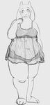  2017 4_toes anthro belly biped blush boss_monster breasts caprine chemise cleavage clothed clothing fangs female floppy_ears front_view full-length_portrait grey_background greyscale guide_lines horn legs_together line_art looking_at_viewer mammal mature_female medium_breasts monochrome navel overweight overweight_female pajamas panties pencil_(artwork) portrait sheer_clothing simple_background smile solo standing sunflowerbun toes toriel traditional_media_(artwork) translucent transparent_clothing undertale underwear video_games wide_hips 