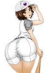  1girl artist_request ass blush breasts brown_eyes brown_hair cameltoe from_behind hat huge_ass leaning leaning_forward looking_back medium_breasts open_mouth pantylines sawabe_tsubaki shigatsu_wa_kimi_no_uso short_hair shorts softball solo transparent_background uniform 