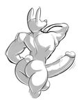  anthro balls butt canine erection greyscale humanoid_penis hyper hyper_penis komponi male mammal monochrome muscular muscular_male nude penis retracted_foreskin sketch solo standing uncut vein 