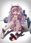  animal_ears azur_lane bangs between_legs breasts bunny_ears camisole cannon cleavage collarbone commentary_request full_body hairband hand_between_legs hand_on_own_chest headgear highres jacket karinto_yamada laffey_(azur_lane) long_hair long_sleeves looking_at_viewer machinery off_shoulder parted_lips pink_jacket pleated_skirt red_eyes red_hairband red_skirt searchlight shoes sidelocks simple_background sitting skirt sleeves_past_wrists small_breasts solo thighhighs torpedo turret twintails very_long_hair white_background white_camisole white_footwear white_legwear 