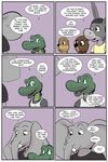  2017 alligator angie_(study_partners) anthro beaver buckteeth clothed clothing comic crocodilian donkey elephant english_text equine fangs female green_eyes jennifer_(study_partners) lisa_(study_partners) male mammal mustelid open_mouth otter ragdoll_(study_partners) reptile rodent sarah_(study_partners) scalie speech_bubble study_partners teeth text thunderouserections tongue trunk tusks young 