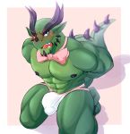  anthro bulge clothing dragon hands_behind_back horn kneeling looking_at_viewer male muscular muscular_male nipples open_mouth pecs solo soraa underwear 