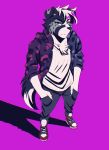  anthro canid canine canis clothed clothing domestic_dog footwear fur hair looking_at_viewer male mammal shoes simple_background solo soraa standing 