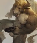  anthro balls cum cum_on_face cum_on_hand cum_on_self darkgem fur humanoid_penis male male/male mammal musclegut muscular muscular_male nipples open_mouth oral penis piercing simple_background solo 