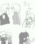  4girls :t ? ahoge blush braid chibi closed_eyes face-to-face fate/grand_order fate_(series) fujimaru_ritsuka_(female) greyscale hair_over_one_eye highres hood hoodie implied_kiss jeanne_d'arc_(alter)_(fate) jeanne_d'arc_(fate) jeanne_d'arc_(fate)_(all) long_braid long_hair long_sleeves looking_at_another looking_at_viewer looking_away mash_kyrielight monochrome multiple_girls o_o pout short_hair single_braid sketch smile spoken_ellipsis the_iizumi tongue tongue_out translation_request yuri 