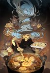  artist_name bat cauldron commentary_request demizu_posuka fangs highres looking_at_viewer open_mouth original solo witch 