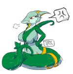  angry big_breasts breasts digital_media_(artwork) featureless_breasts female huff naga nintendo pok&eacute;mon pok&eacute;mon_(species) pok&eacute;morph red_eyes reptile scalie serperior simple_background snake solo speech_bubble trcfan video_games 