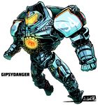  character_name clenched_hands commentary_request full_body gipsy_danger glowing mecha no_humans pacific_rim robot sido_(slipknot) signature simple_background white_background 