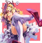  ;d black_bra blonde_hair bra breasts cleavage collarbone commentary_request convenient_leg crossed_legs feet foreshortening hair_ribbon hat hat_ribbon heart high_heels highres large_breasts long_hair looking_at_viewer mob_cap one_eye_closed open_mouth pov_feet purple_eyes red_ribbon ribbon ruukii_drift shoe_dangle sidelocks sitting smile soles solo spoken_heart teasing thighhighs touhou underwear very_long_hair wavy_hair white_legwear yakumo_yukari 