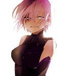  armor armored_dress bare_shoulders black_dress black_gloves breasts crying crying_with_eyes_open dress elbow_gloves eyebrows_visible_through_hair fate/grand_order fate_(series) gloves hair_between_eyes half-closed_eyes hiiragi_fuyuki looking_at_viewer mash_kyrielight medium_breasts parted_lips pink_eyes pink_hair short_hair simple_background smile solo tears upper_body white_background 