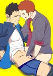  2boys evil_grin itto_(mentaiko) looking_at_viewer multiple_boys naughty_face student tagme undressing yaoi 