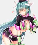 :&gt; aqua_hair bangs between_fingers bikini blush breasts cleavage commentary_request cosplay cowboy_shot eyebrows_visible_through_hair fate/grand_order fate_(series) florence_nightingale_(fate/grand_order) florence_nightingale_(fate/grand_order)_(cosplay) garter_straps gloves green_gloves hair_between_eyes hat heart highres horns jpeg_artifacts kiyohime_(fate/grand_order) large_breasts long_hair looking_at_viewer miniskirt sabujiroko shrug_(clothing) sidelocks simple_background skirt solo swimsuit syringe thighhighs trick_or_treatment very_long_hair yellow_eyes zettai_ryouiki 