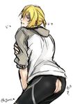  1boy ass blonde_hair blue_eyes blush dash10 eizen_(tales) male_focus solo sweat tagme tales_of_(series) tales_of_berseria torn_clothes 